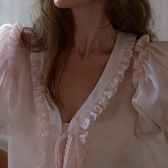 Selkie The Silk Satin Paper Doll Blouse Peach - Picture 14 of 16